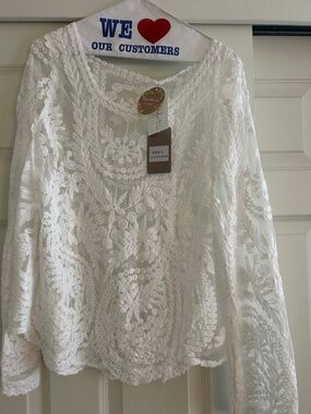 New White Lace Long Sleeve Gypsy Boho Blouse Top Feminine Sexy Women's Shirt